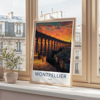 Montpellier Poster - France Travel Art - Orange Sky Aqueduct Home Decor