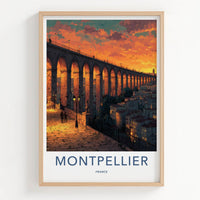 Montpellier Poster - France Travel Art - Orange Sky Aqueduct Home Decor