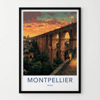 Montpellier Poster - France Travel Art - Sunset Aqueduct City Home Decor