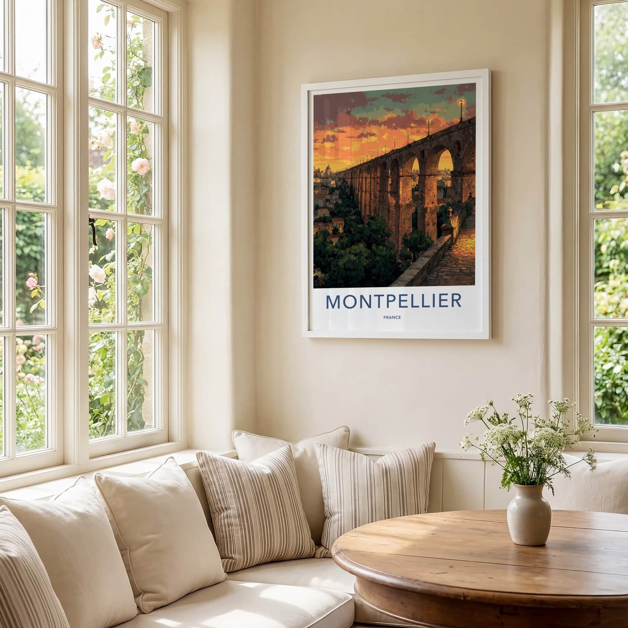 Montpellier Poster - France Travel Art - Sunset Aqueduct City Home Decor