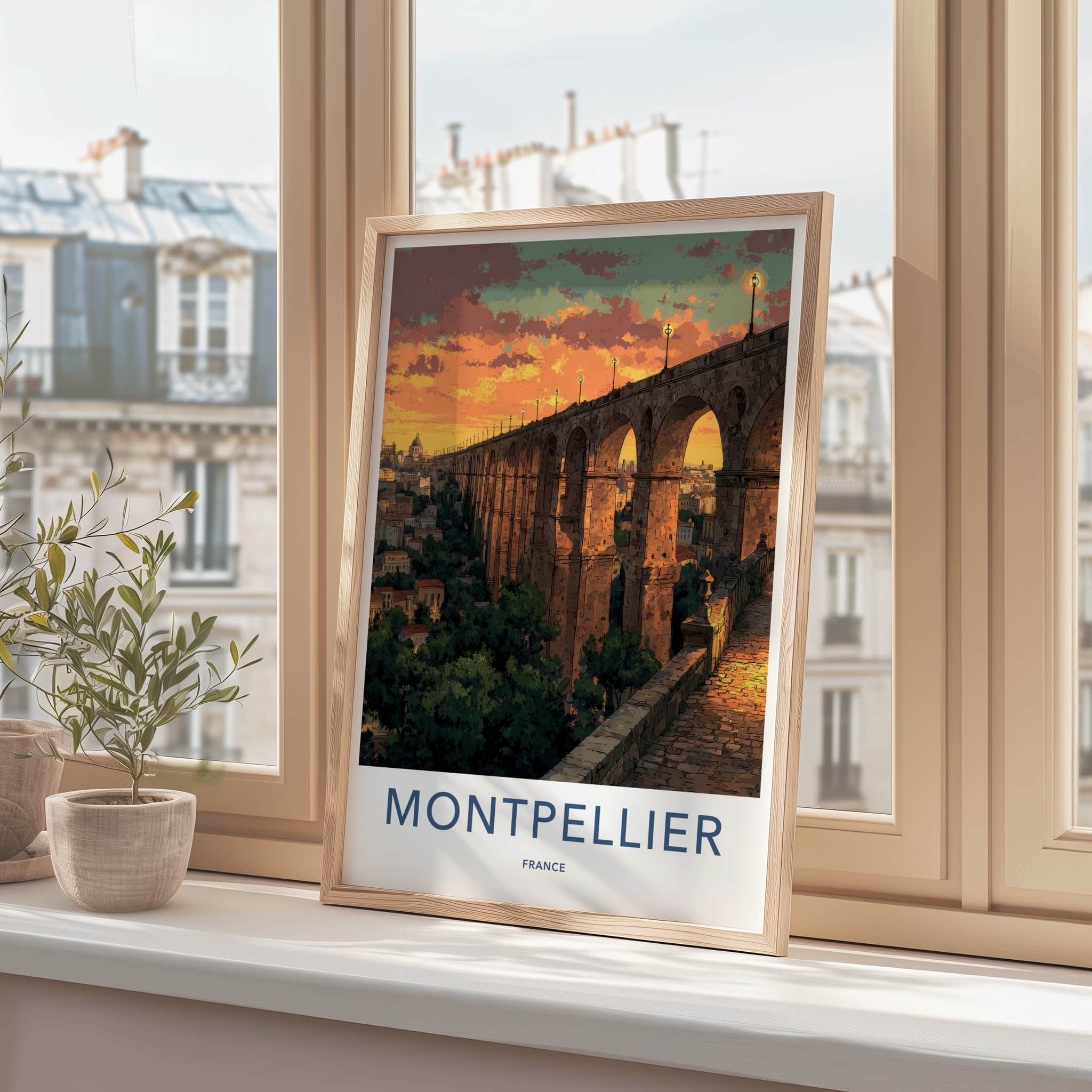Montpellier Poster - France Travel Art - Sunset Aqueduct City Home Decor