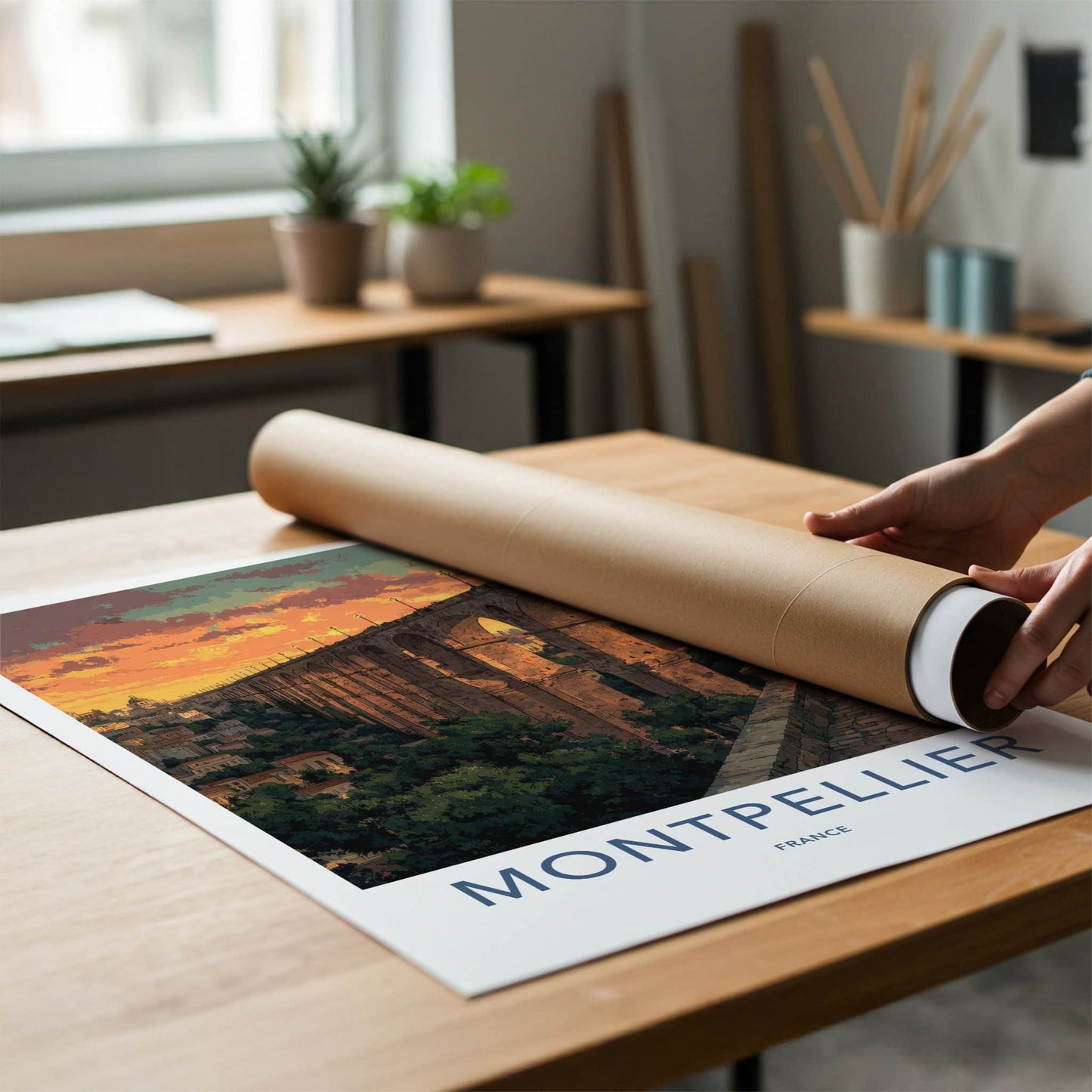 Montpellier Poster - France Travel Art - Sunset Aqueduct City Home Decor