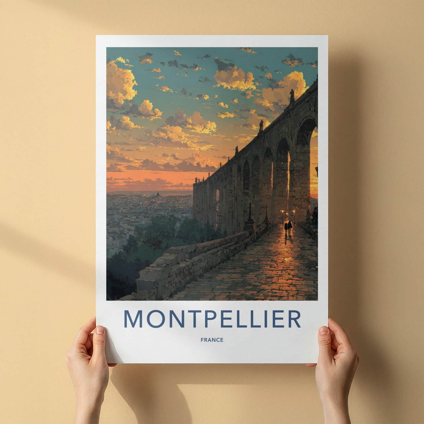 Montpellier Poster - France Travel Art - Sunset Aqueduct Path Home Decor