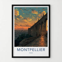 Montpellier Poster - France Travel Art - Sunset Aqueduct Path Home Decor