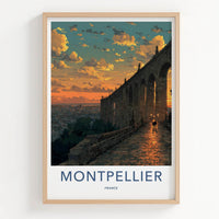Montpellier Poster - France Travel Art - Sunset Aqueduct Path Home Decor