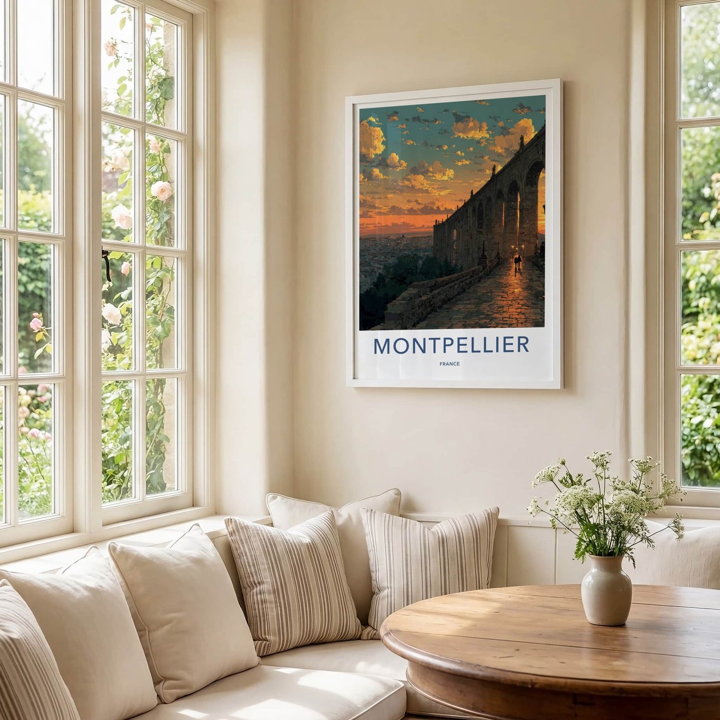 Montpellier Poster - France Travel Art - Sunset Aqueduct Path Home Decor