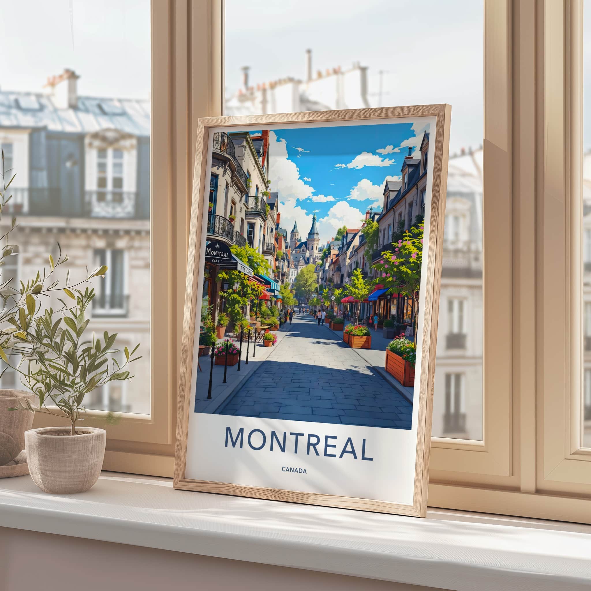 Montreal Poster - Canada Travel Art - Charming Street Scene Home Decor
