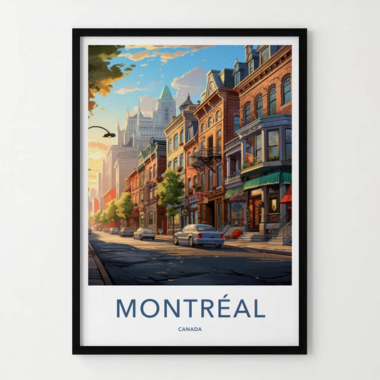 Montreal Poster - Canada Travel Art - Historic Street Vibrant Home Decor