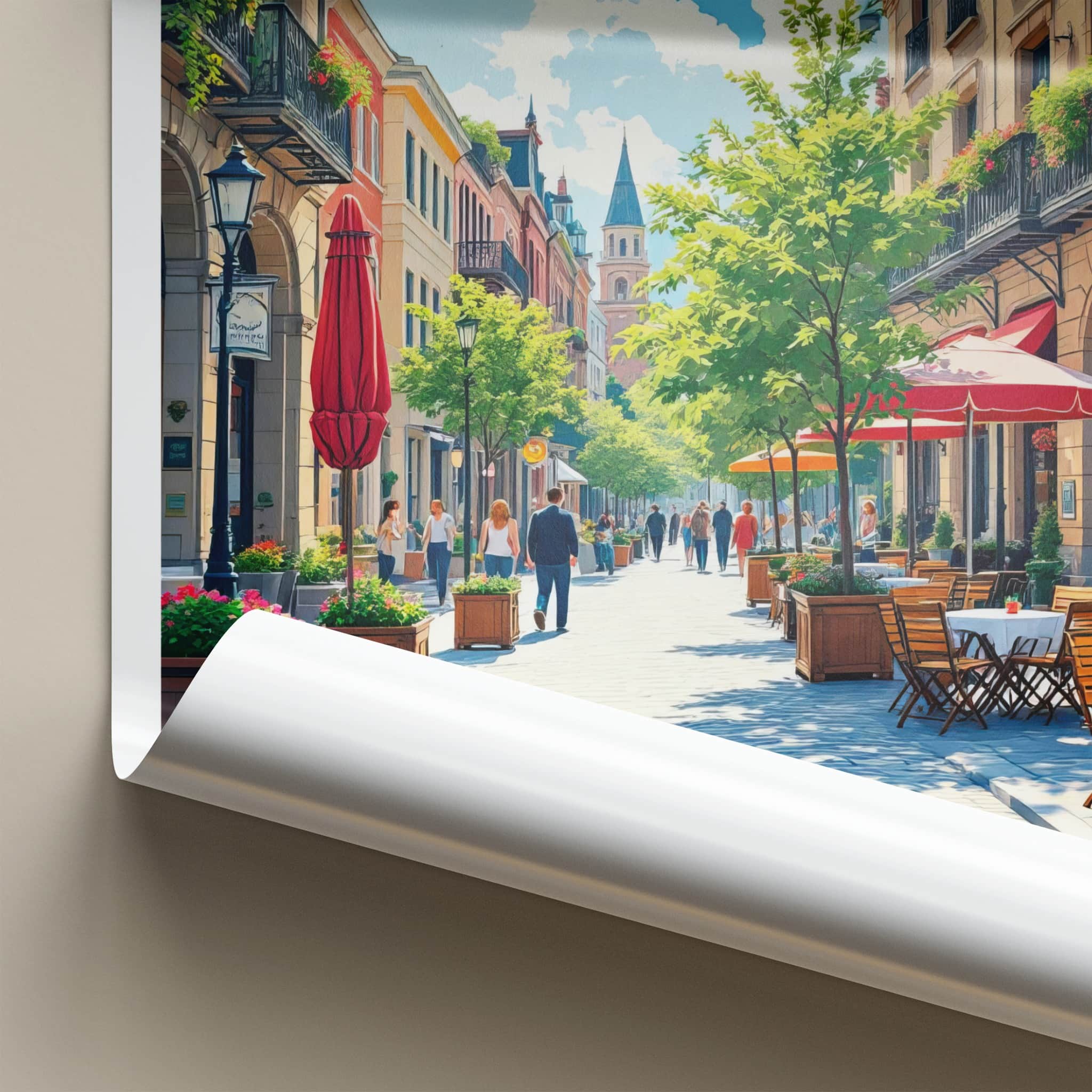 Montreal Poster - Canada Travel Art - Lively Cafe Street Home Decor