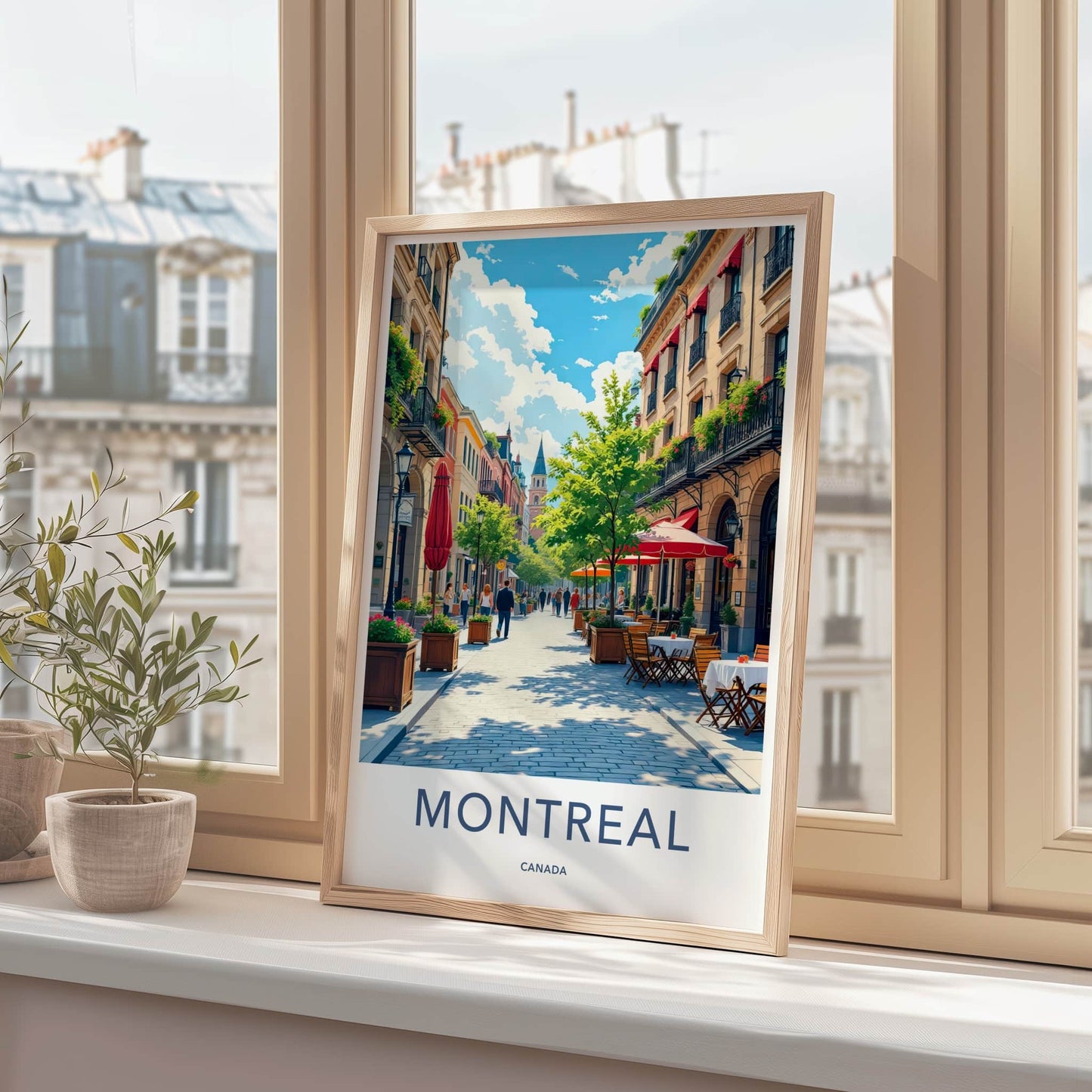 Montreal Poster - Canada Travel Art - Lively Cafe Street Home Decor