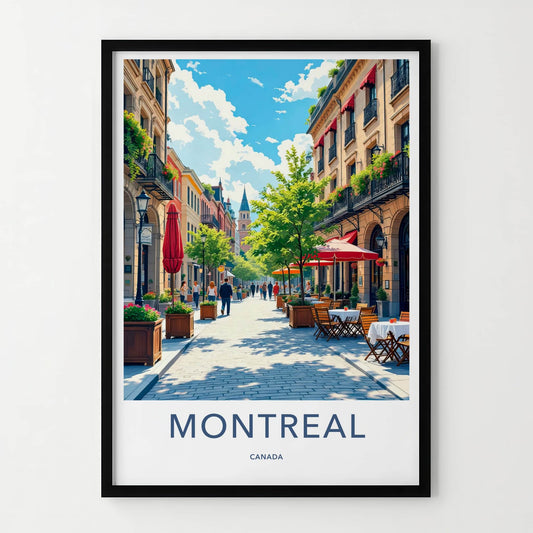 Montreal Poster - Canada Travel Art - Lively Cafe Street Home Decor