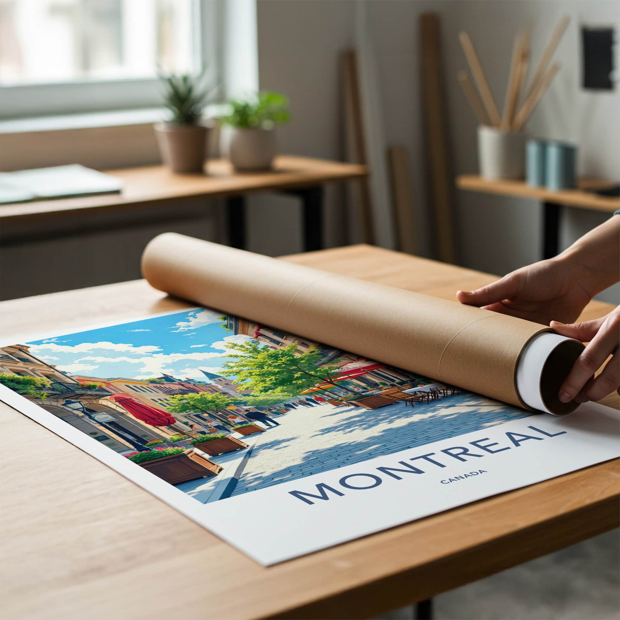 Montreal Poster - Canada Travel Art - Lively Cafe Street Home Decor
