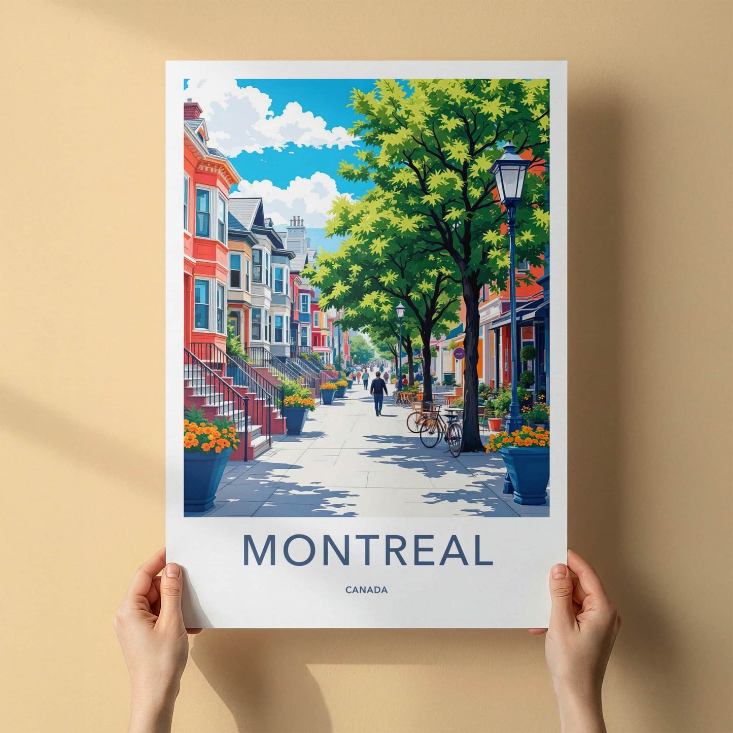 Montreal Poster - Canada Travel Art - Vibrant Street Scene Home Decor