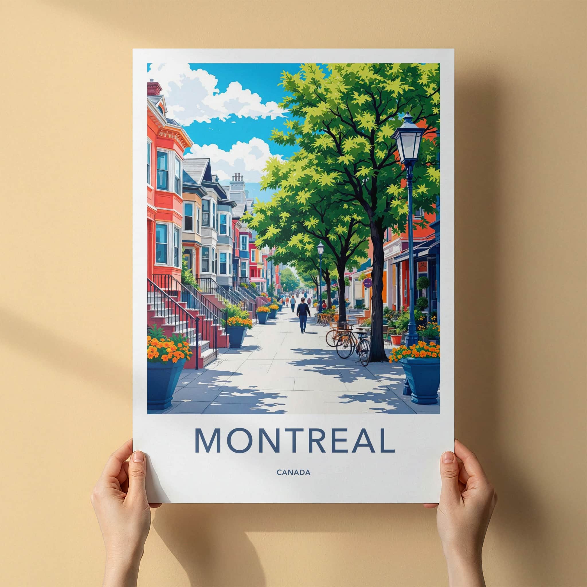 Montreal Poster - Canada Travel Art - Vibrant Street Scene Home Decor