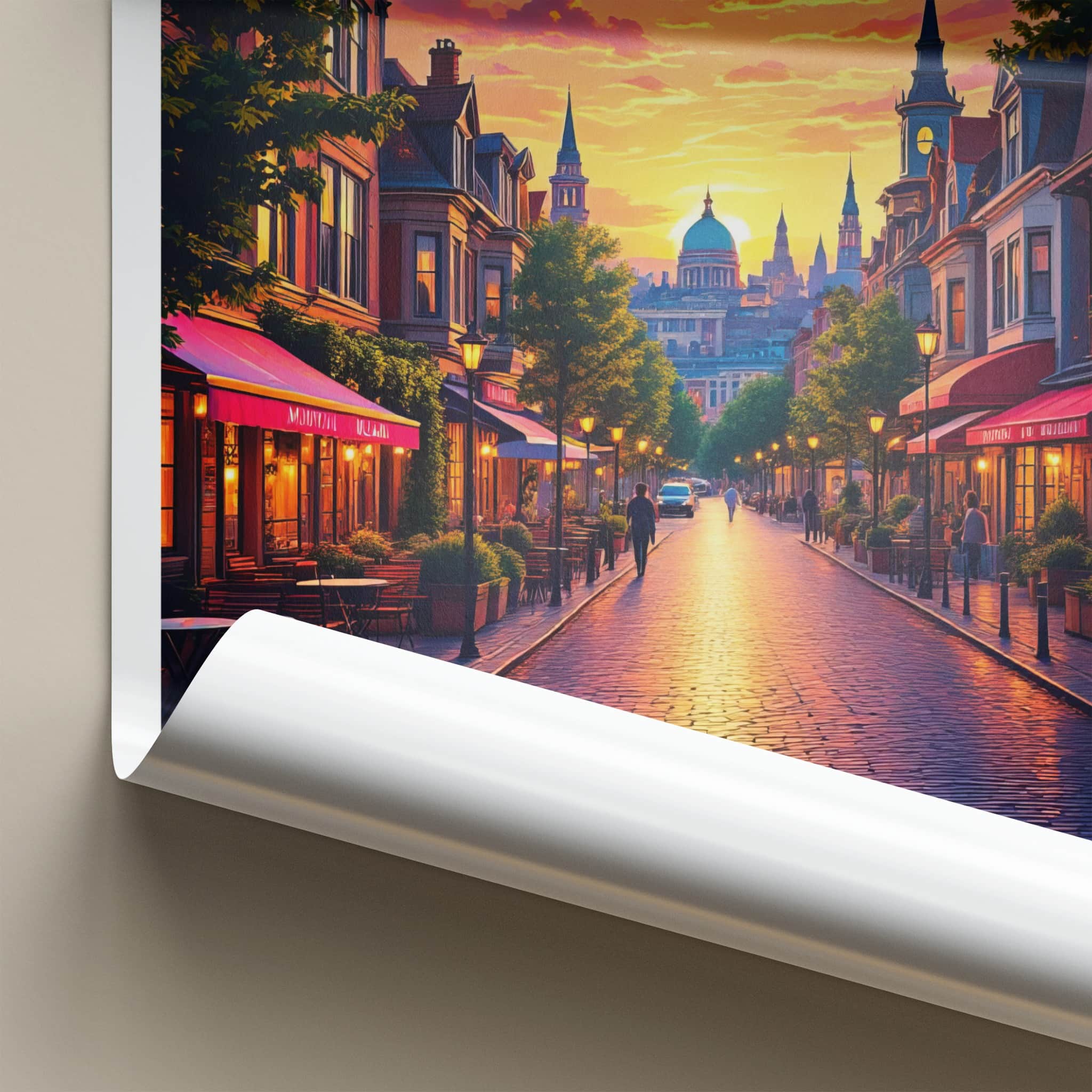 Montreal Poster - Canada Travel Art - Vibrant Sunset Street Home Decor