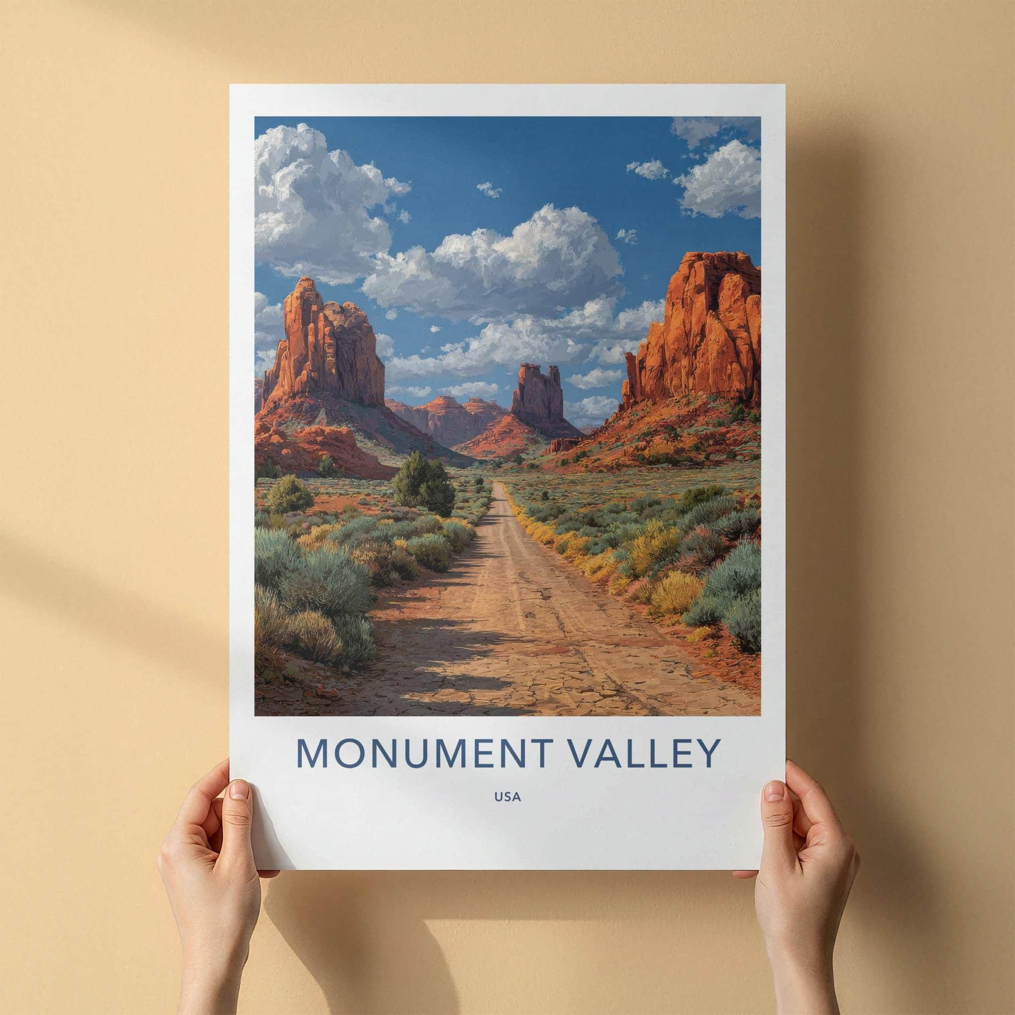Monument Valley Poster - Arizona Travel Art - Dusty Road Landscape Home Decor