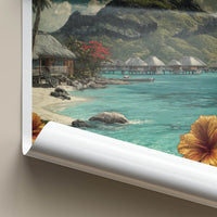Moorea Poster - French Polynesia Overwater Bungalows Travel Art