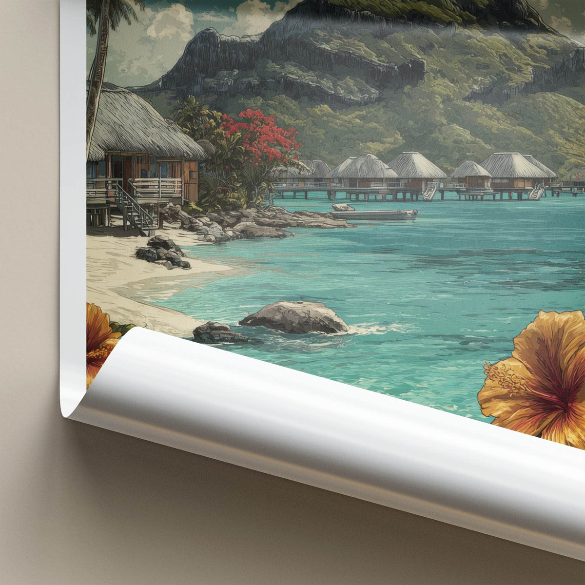 Moorea Poster - French Polynesia Overwater Bungalows Travel Art