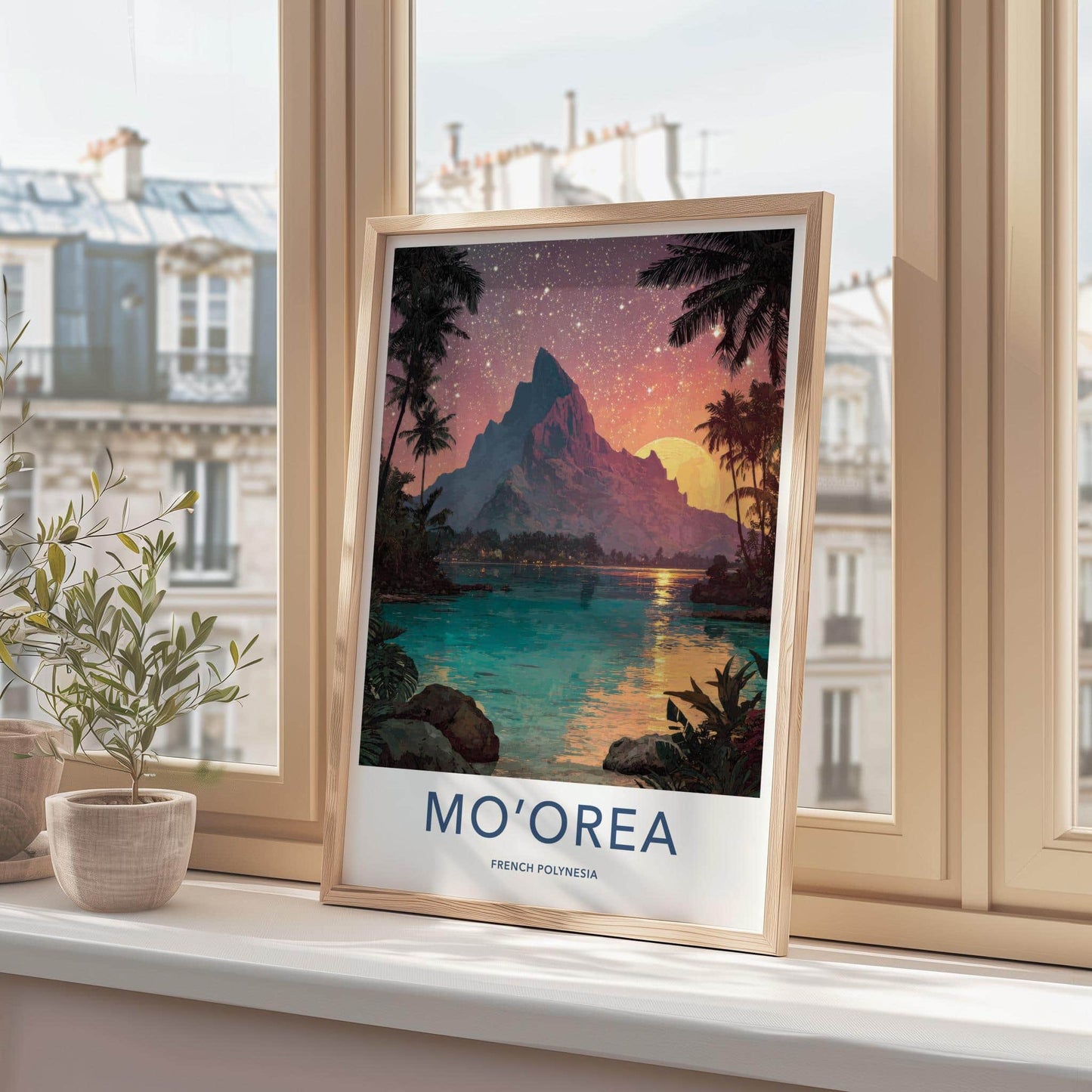 Moorea Poster - French Polynesia Travel Art - Glowing Mountain Lagoon Home Decor