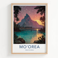 Moorea Poster - French Polynesia Travel Art - Glowing Mountain Lagoon Home Decor