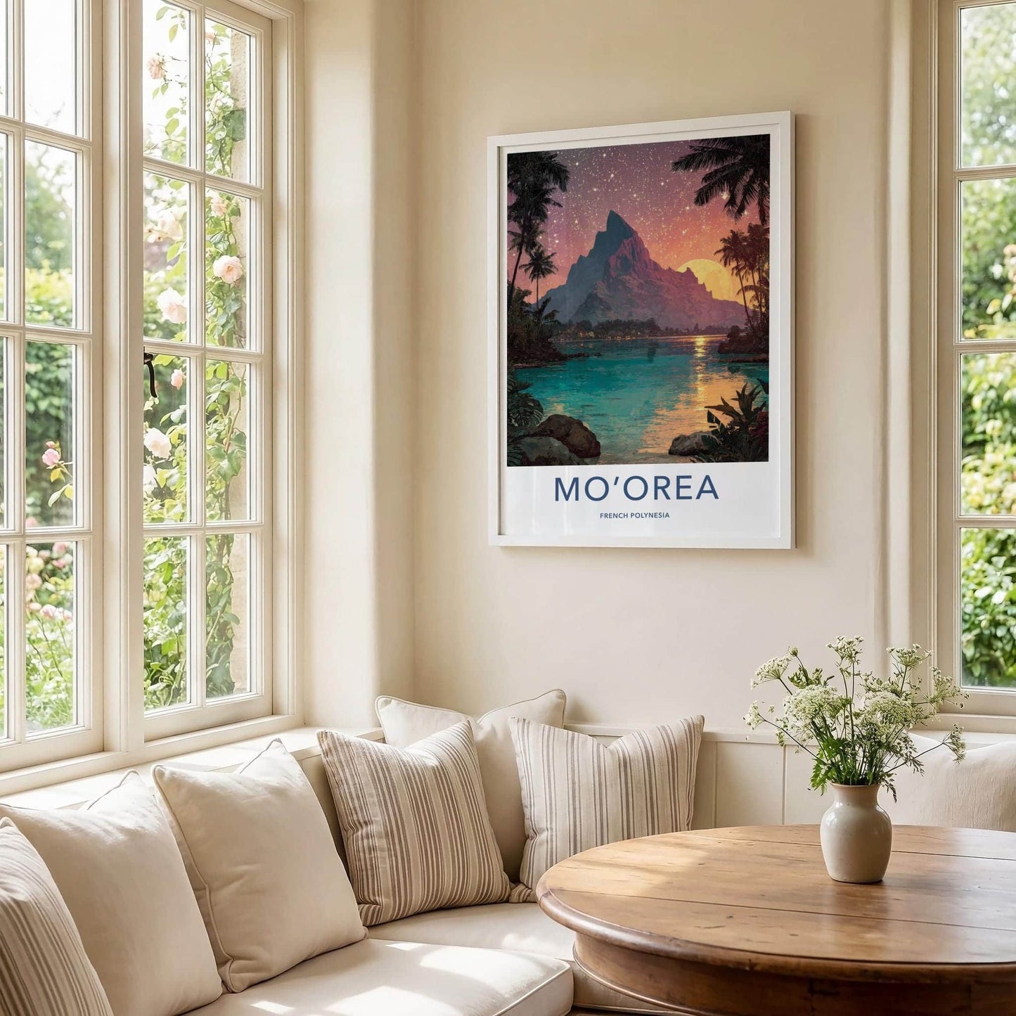 Moorea Poster - French Polynesia Travel Art - Glowing Mountain Lagoon Home Decor