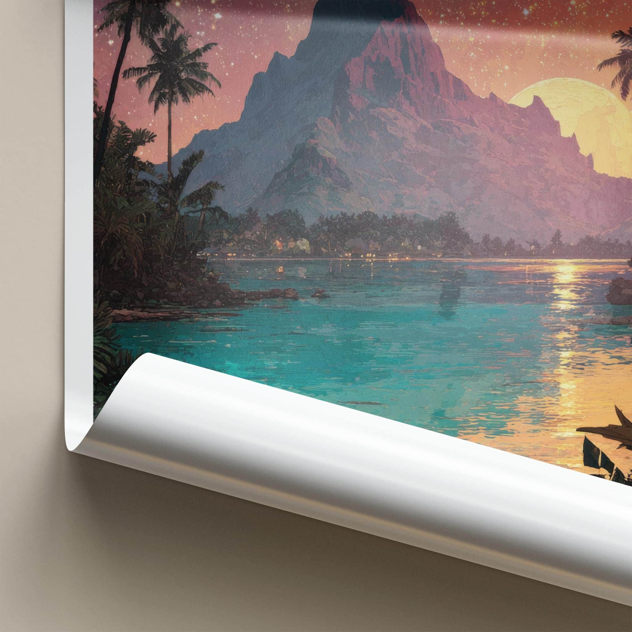 Moorea Poster - French Polynesia Travel Art - Glowing Mountain Lagoon Home Decor