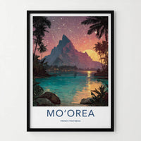Moorea Poster - French Polynesia Travel Art - Glowing Mountain Lagoon Home Decor