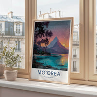 Moorea Poster - French Polynesia Travel Art - Palm Trees Mountain Gallery Art