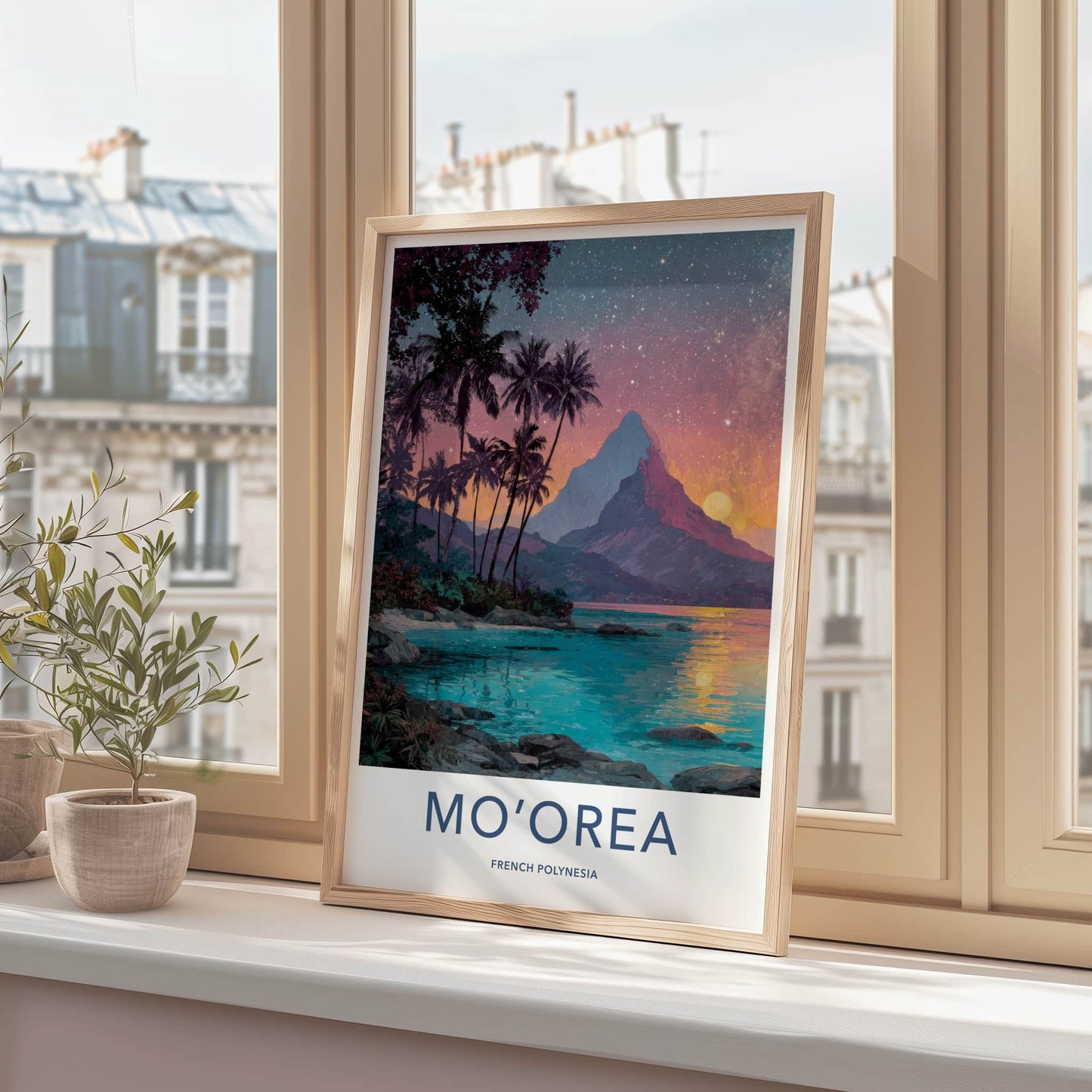 Moorea Poster - French Polynesia Travel Art - Palm Trees Mountain Gallery Art
