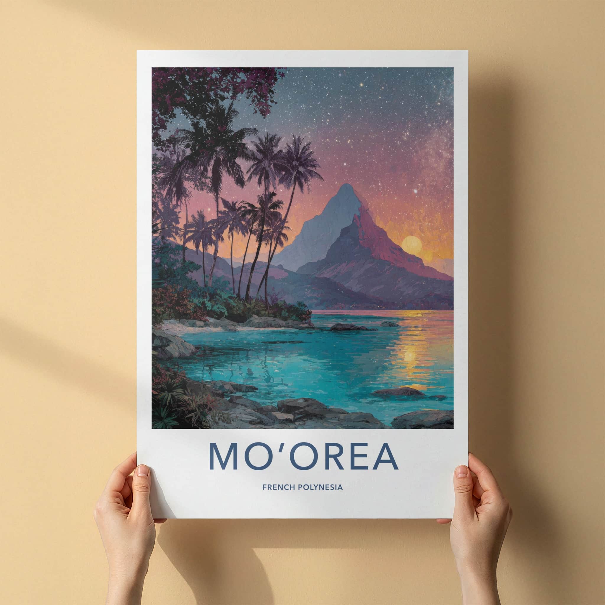 Moorea Poster - French Polynesia Travel Art - Palm Trees Mountain Gallery Art