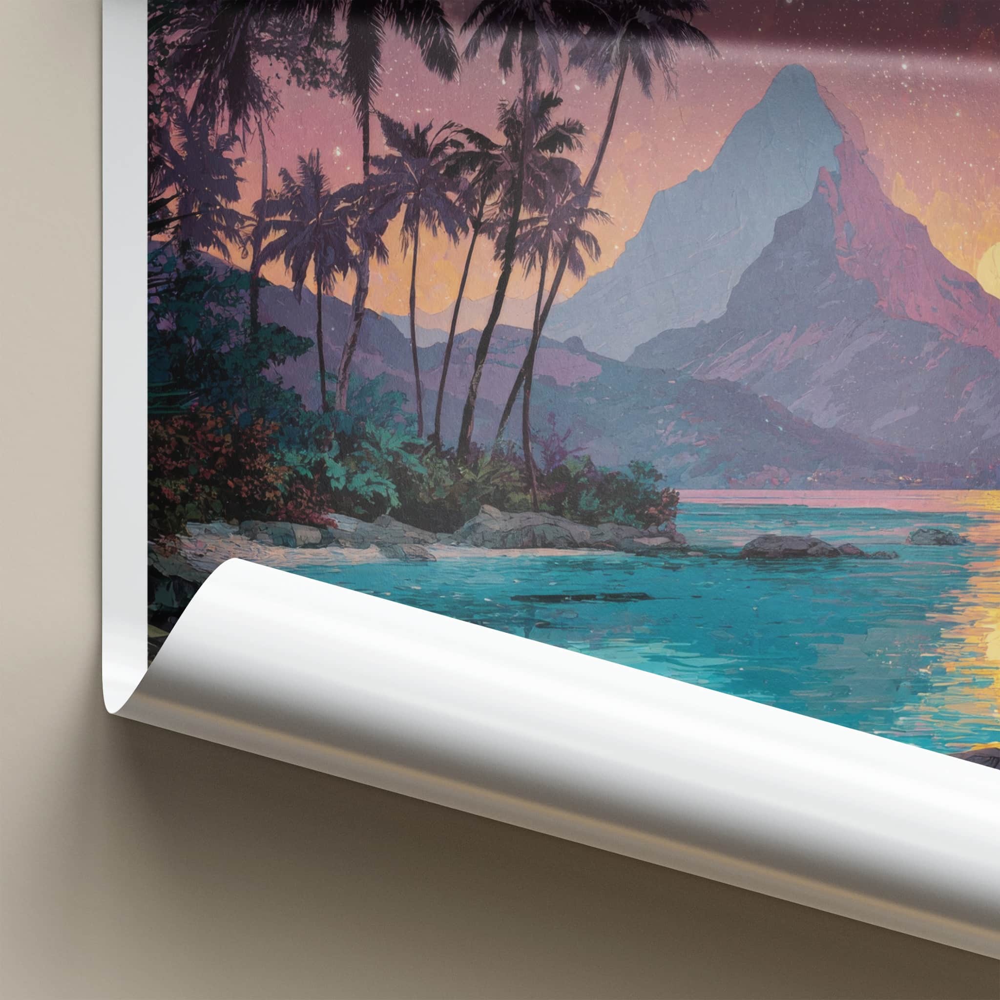 Moorea Poster - French Polynesia Travel Art - Palm Trees Mountain Gallery Art