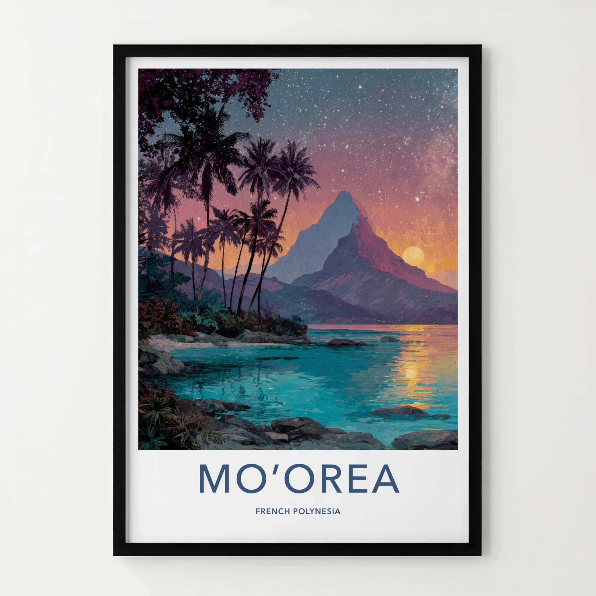 Moorea Poster - French Polynesia Travel Art - Palm Trees Mountain Gallery Art
