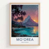 Moorea Poster - French Polynesia Travel Art - Palm Trees Mountain Gallery Art