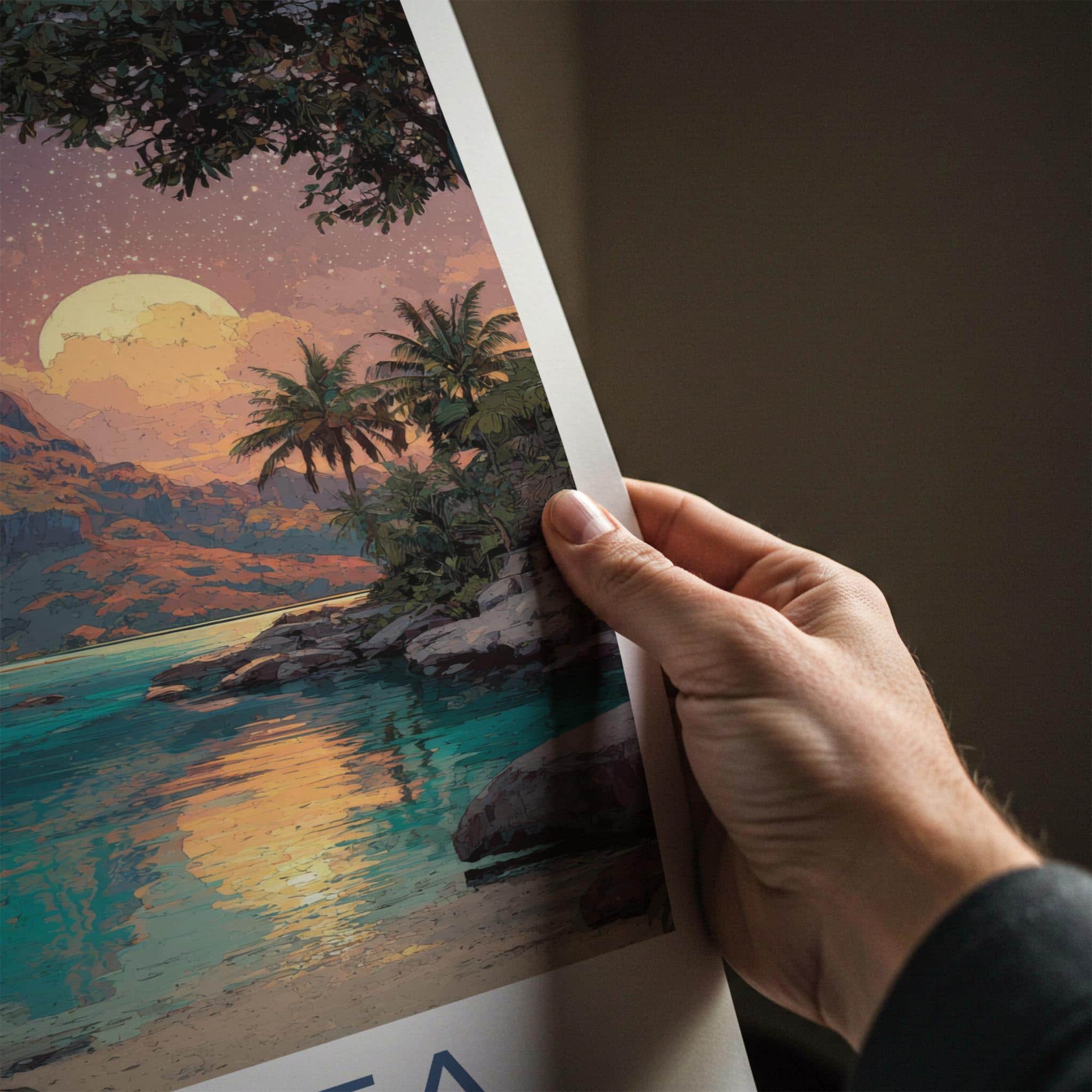 Moorea Poster - French Polynesia Travel Art - Starry Night Lagoon Home Decor