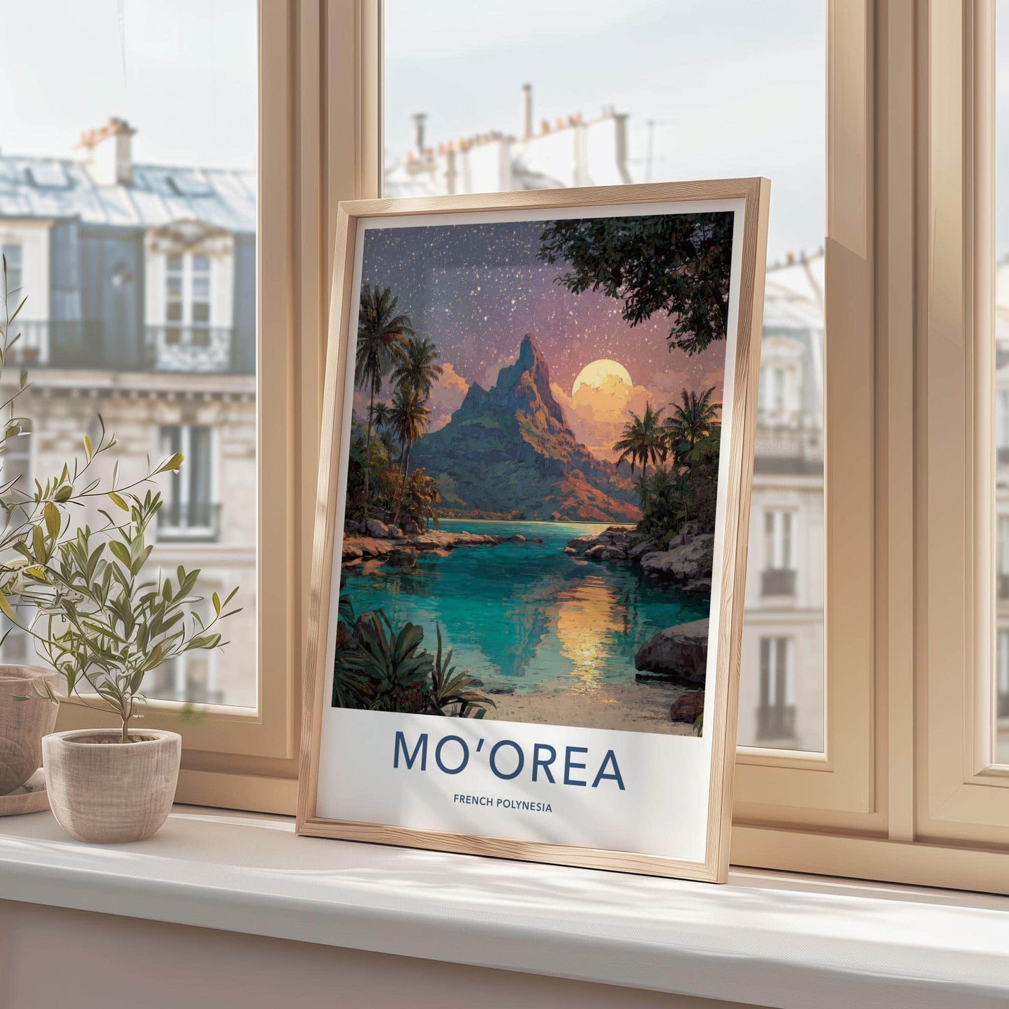 Moorea Poster - French Polynesia Travel Art - Starry Night Lagoon Home Decor