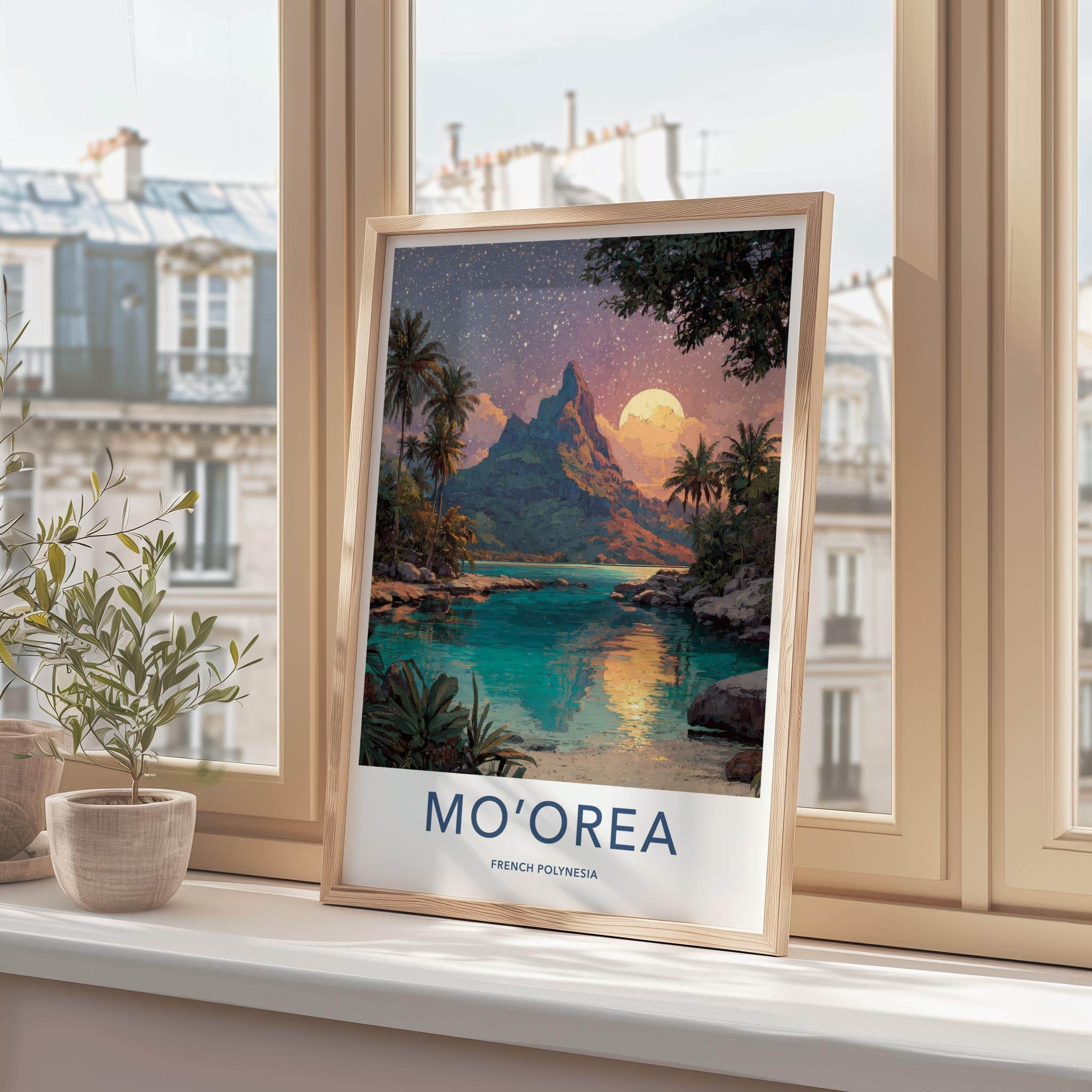 Moorea Poster - French Polynesia Travel Art - Starry Night Lagoon Home Decor