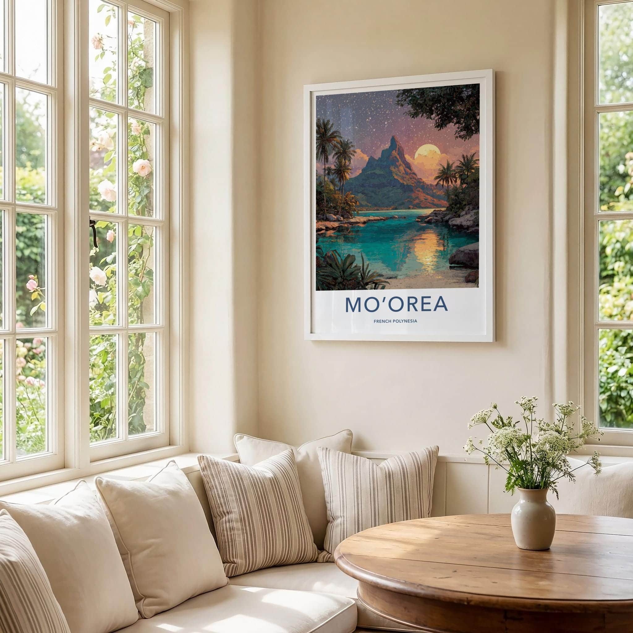 Moorea Poster - French Polynesia Travel Art - Starry Night Lagoon Home Decor