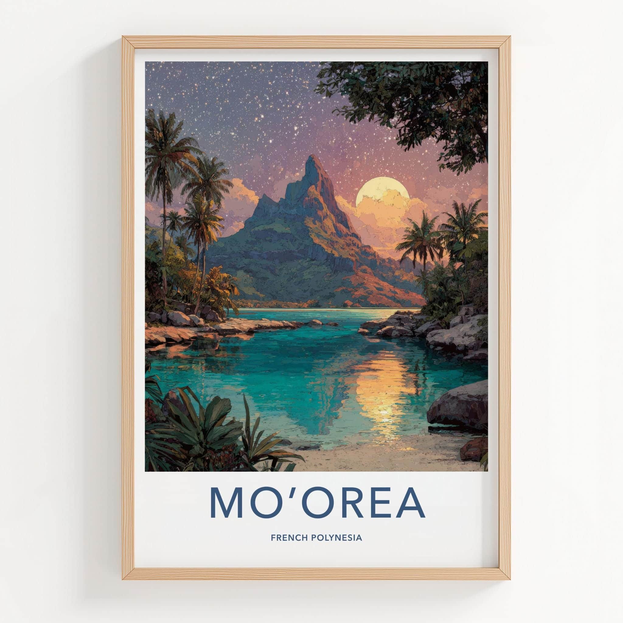 Moorea Poster - French Polynesia Travel Art - Starry Night Lagoon Home Decor