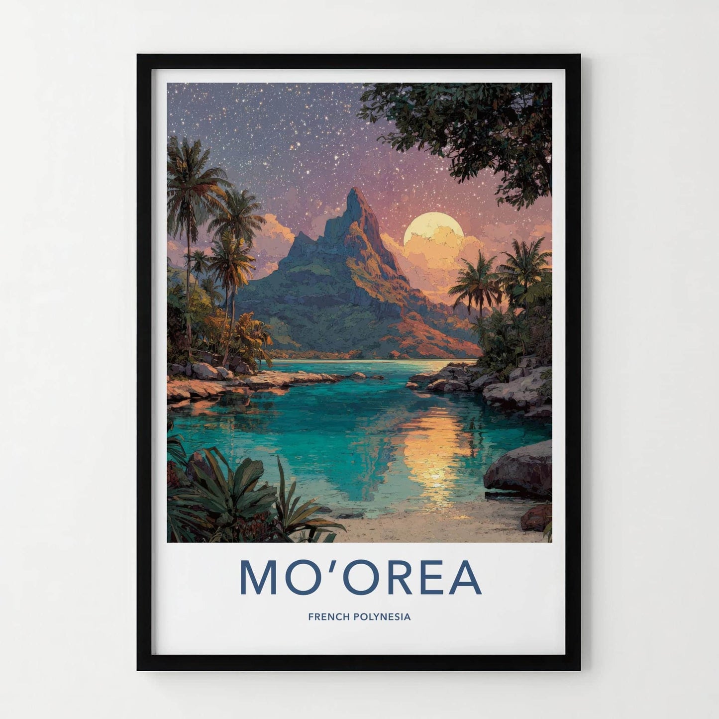 Moorea Poster - French Polynesia Travel Art - Starry Night Lagoon Home Decor