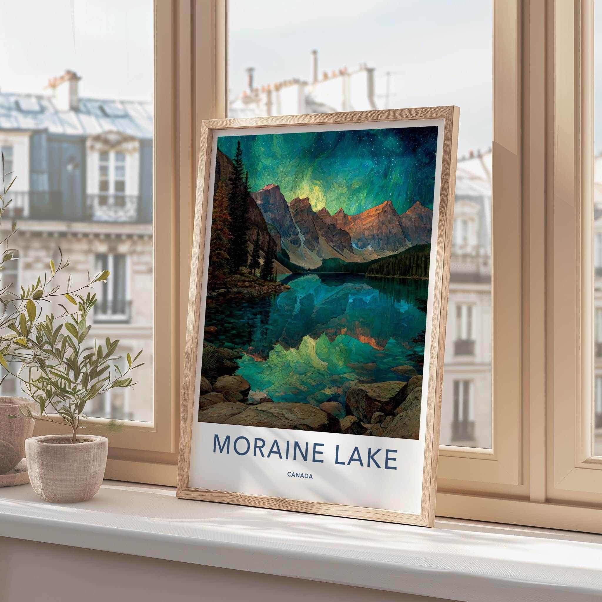 Moraine Lake Poster - Canada Art Print - Aurora Mountains Reflection Wall Decor