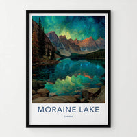 Moraine Lake Poster - Canada Art Print - Aurora Mountains Reflection Wall Decor