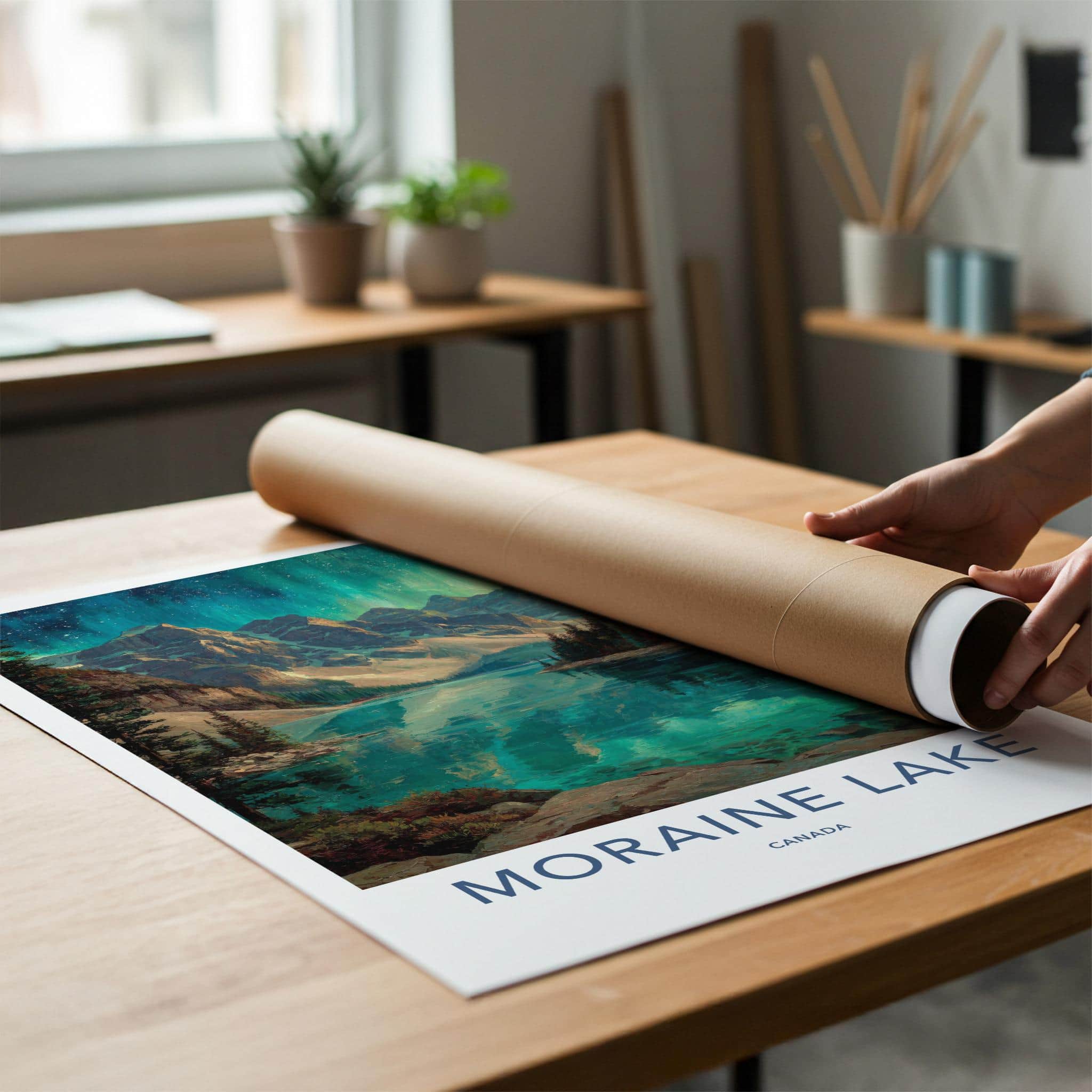 Moraine Lake Poster - Canada Travel Art - Aurora Mountains Lake Home Decor