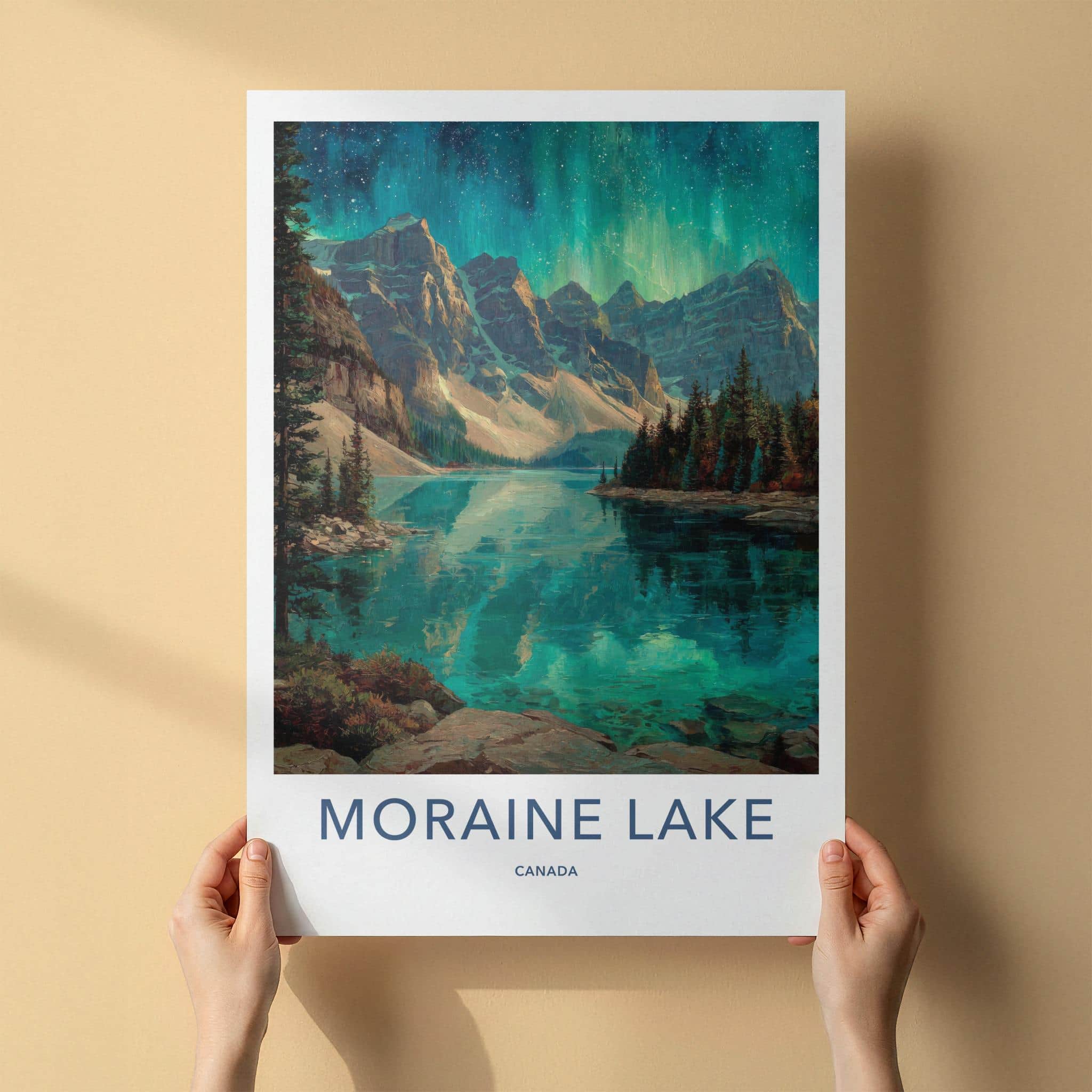 Moraine Lake Poster - Canada Travel Art - Aurora Mountains Lake Home Decor