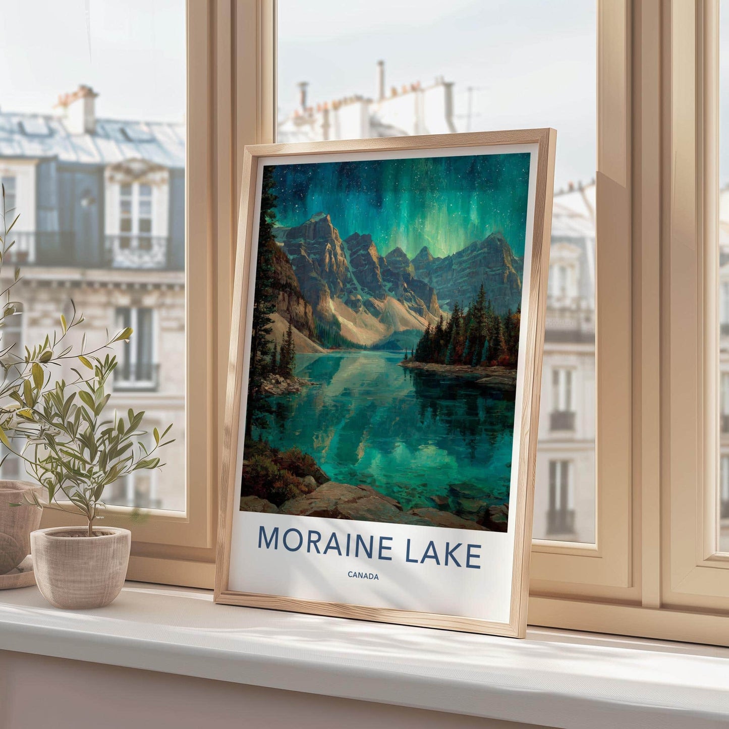 Moraine Lake Poster - Canada Travel Art - Aurora Mountains Lake Home Decor