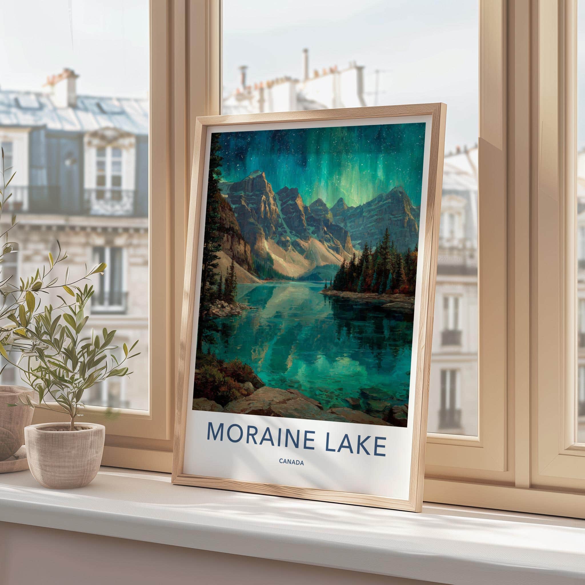 Moraine Lake Poster - Canada Travel Art - Aurora Mountains Lake Home Decor