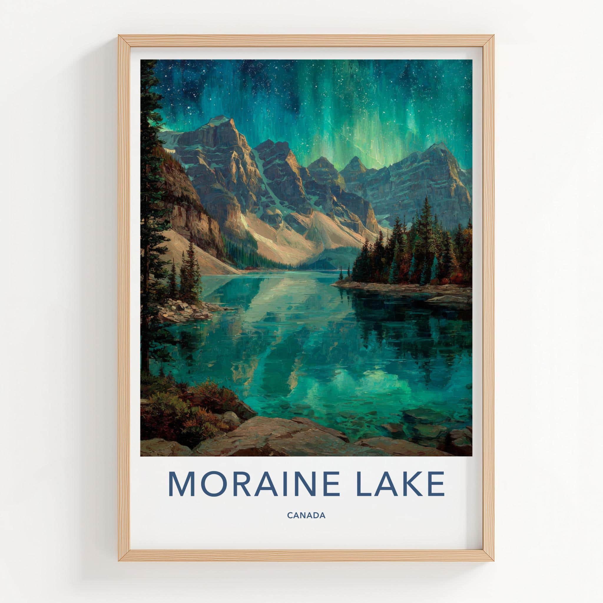 Moraine Lake Poster - Canada Travel Art - Aurora Mountains Lake Home Decor