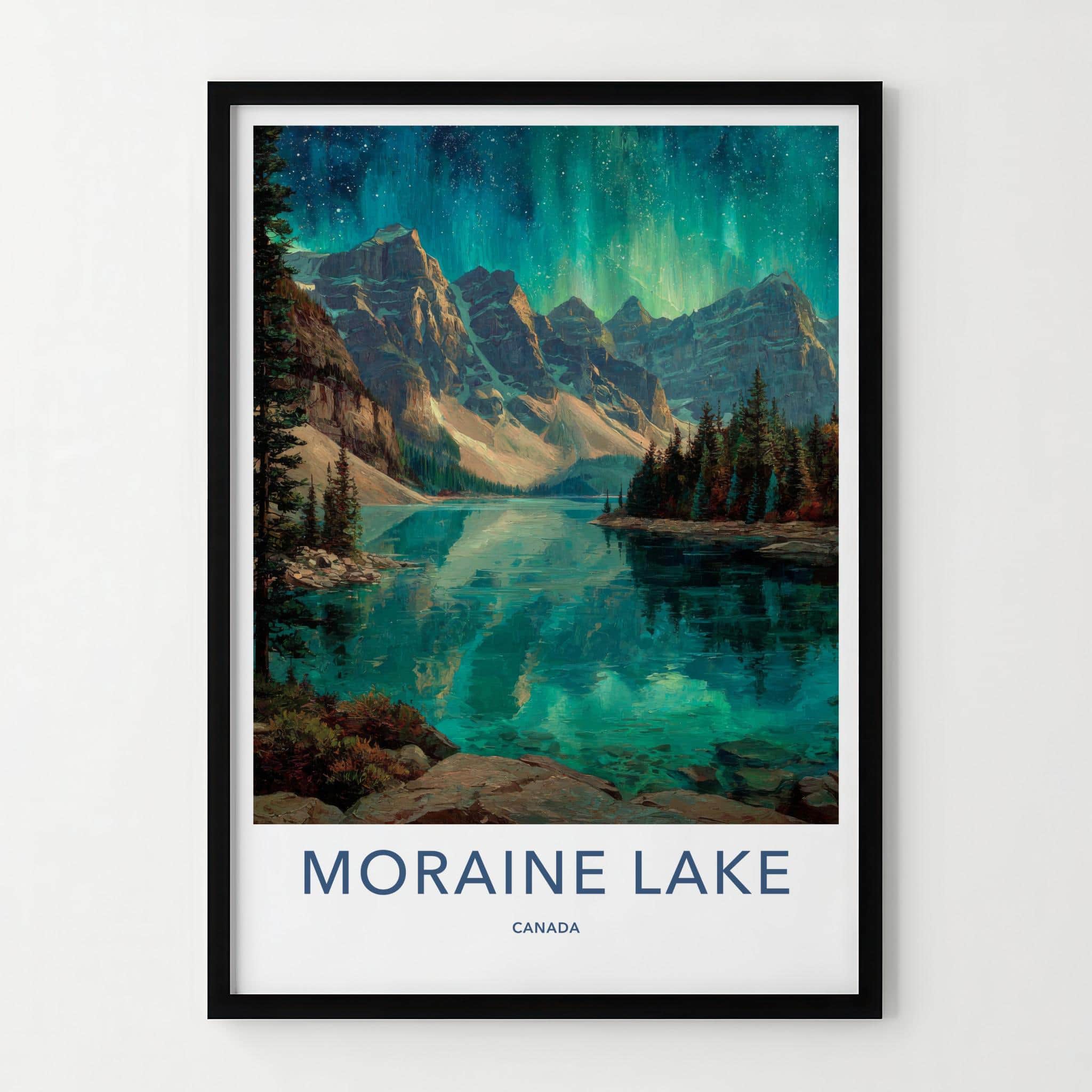 Moraine Lake Poster - Canada Travel Art - Aurora Mountains Lake Home Decor