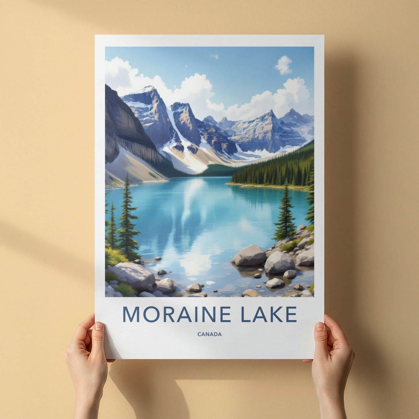 Moraine Lake Poster - Canada Travel Art - Clear Lake Mountains Home Decor