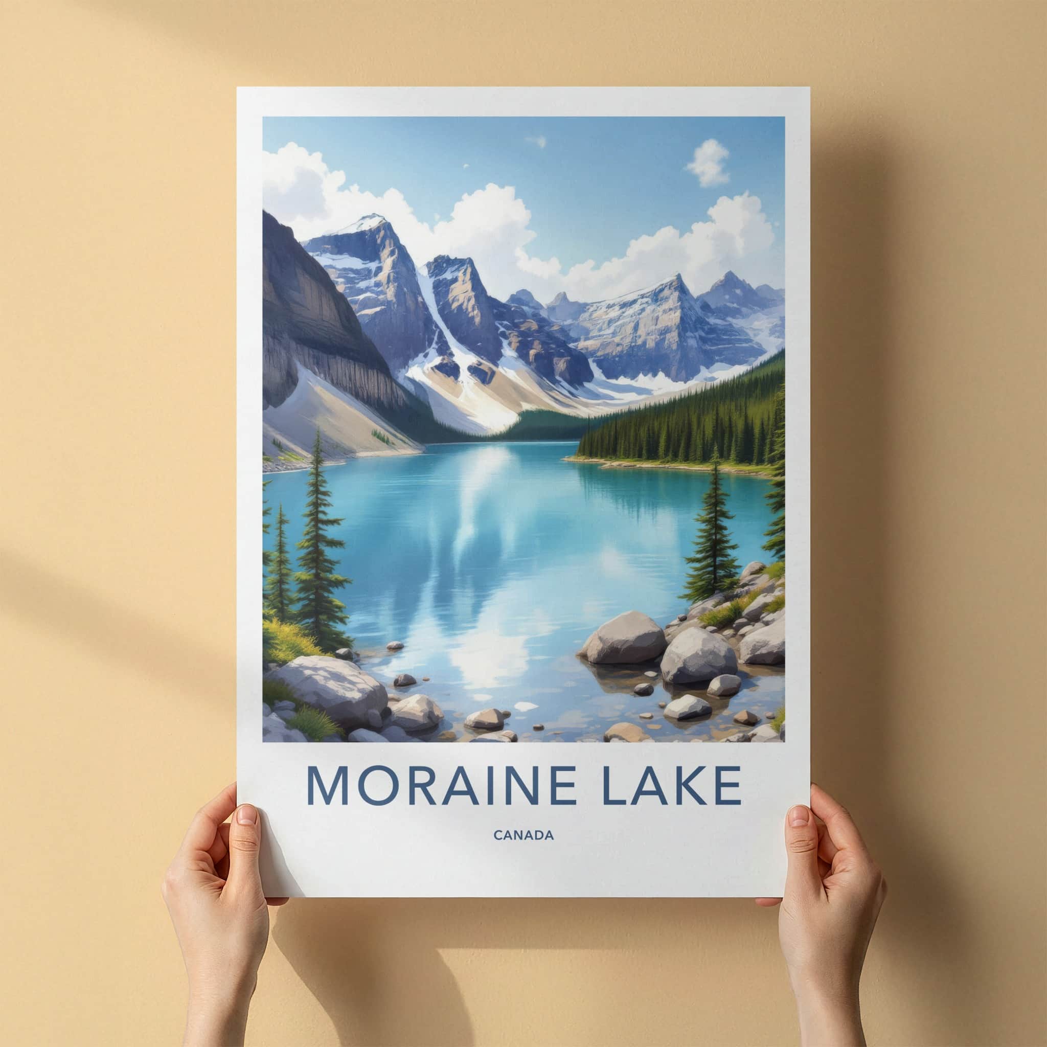 Moraine Lake Poster - Canada Travel Art - Clear Lake Mountains Home Decor