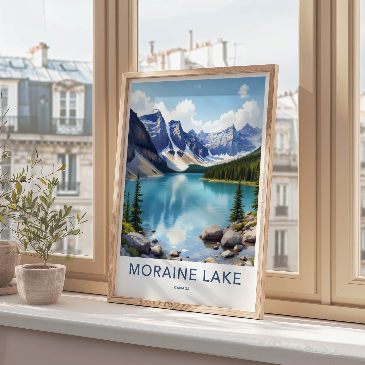 Moraine Lake Poster - Canada Travel Art - Clear Lake Mountains Home Decor